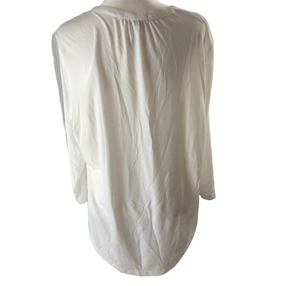 CB Lace Front Overlay Popover Top Women XL White Half Button Front Long Sleeved - Picture 4 of 7